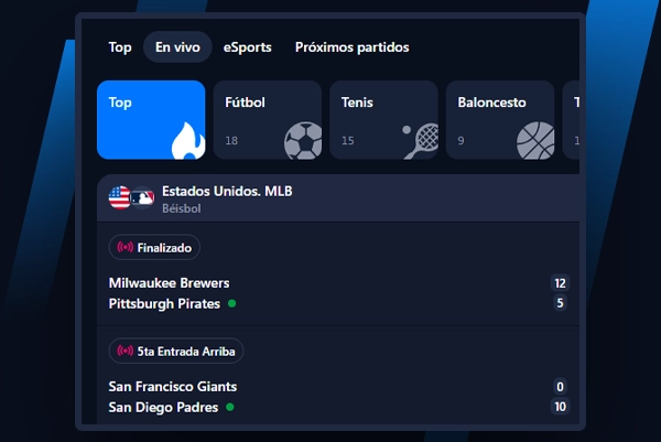 Seleccione el evento deportivo 1Win en el que desea apostar.